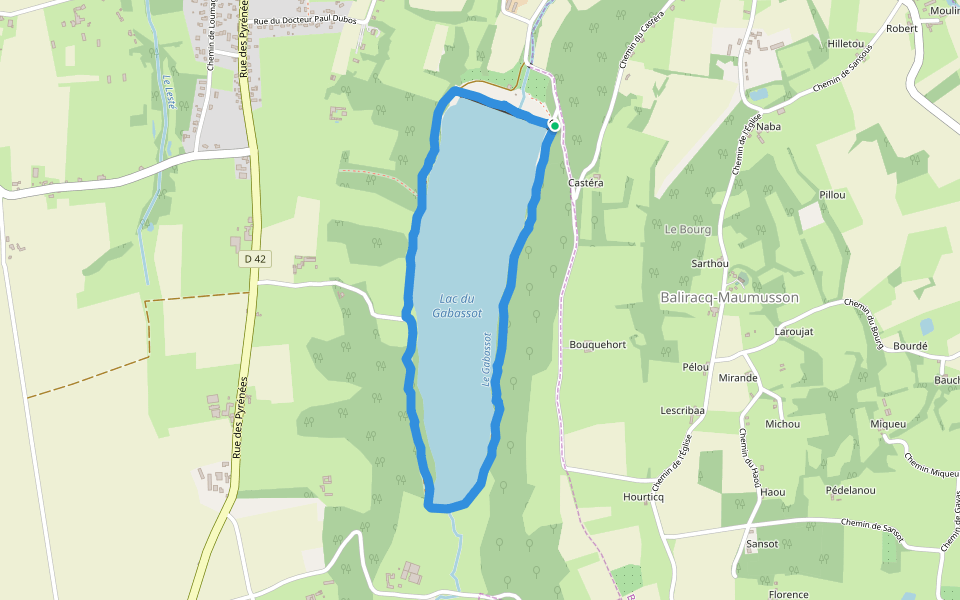 Lac du Gabassot walking route map in Baliracq-Maumusson