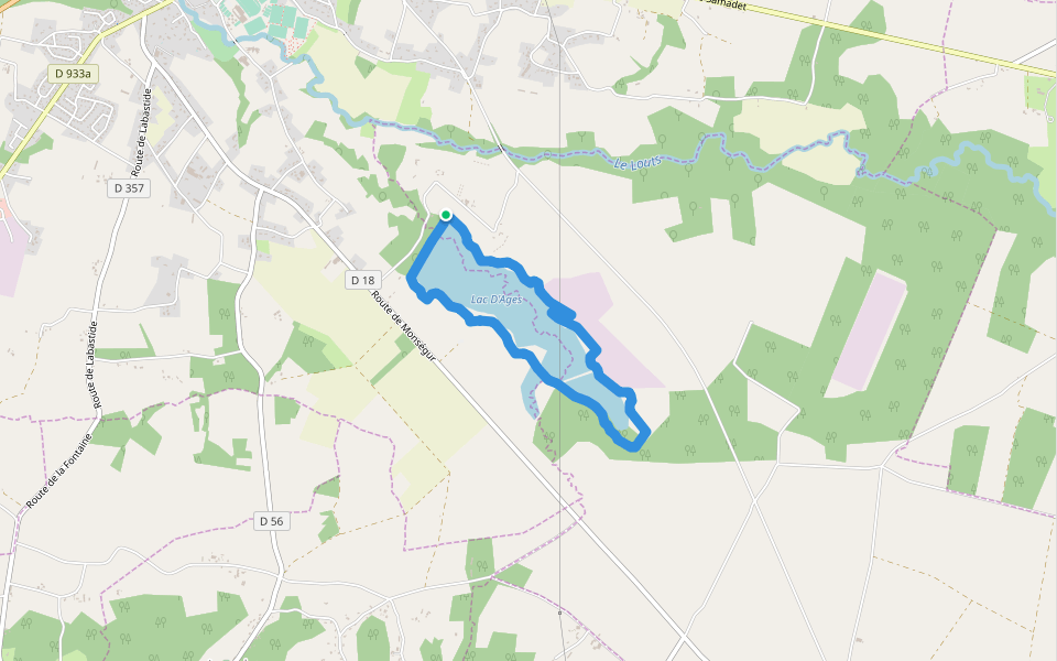 Lac D'Ages walking route map in Hagetmau