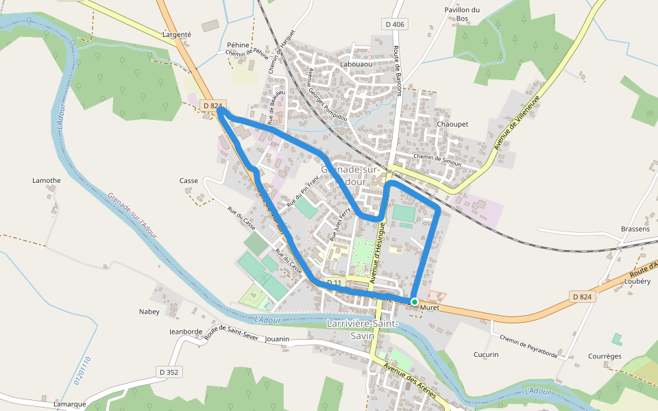Fronton walking route map in Grenade-sur-l'Adour
