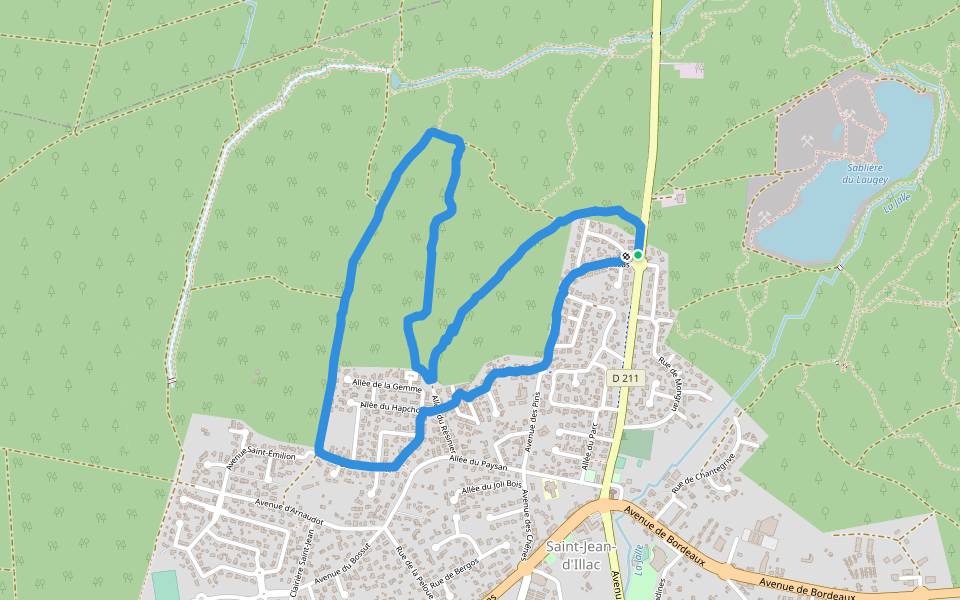 Pins et sous bois walking route map in Saint-Jean-d'Illac