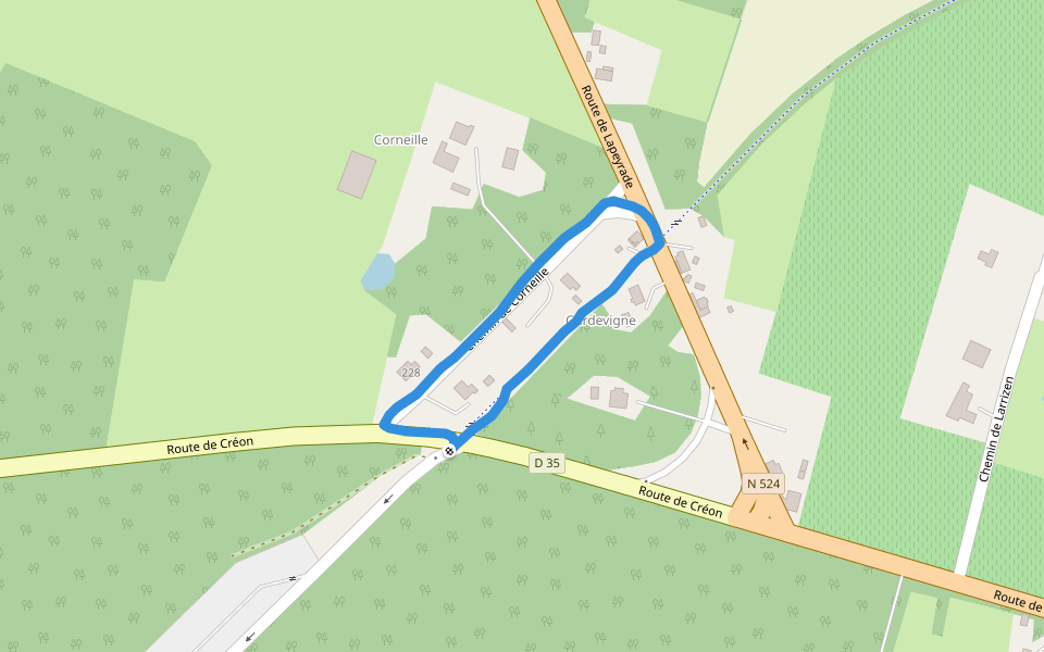 Gardevigne walking route map in Gabarret