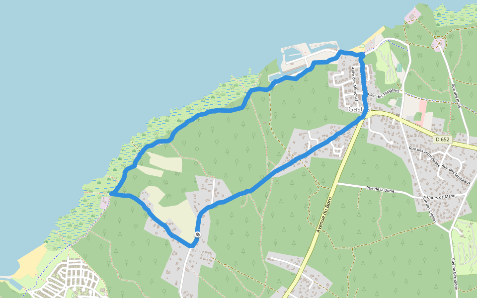 Étang de Biscarrosse et de Parentis walking route map in Gastes