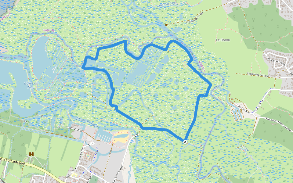 Île de Malprat walking route map in Le Teich