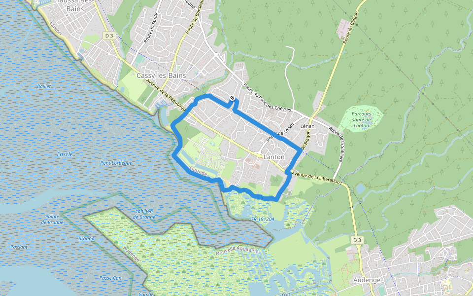 Golfo de Vizcaya - Golfe de Gascogne walking route map in Lanton