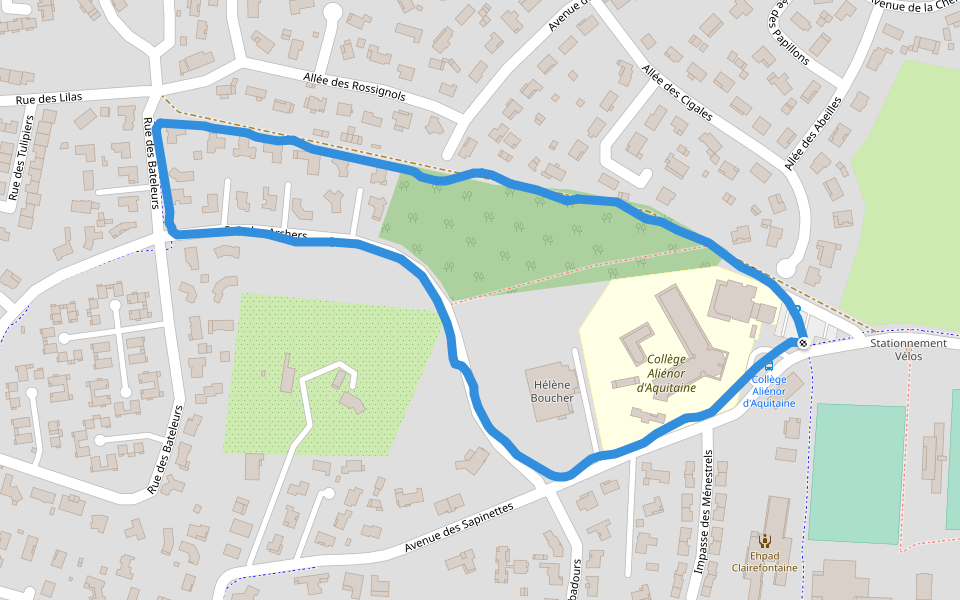 Hélène Boucher walking route map in Martignas-sur-Jalle