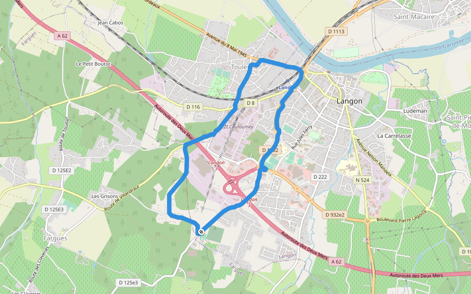 terrain de rugby Durros walking route map in Langon