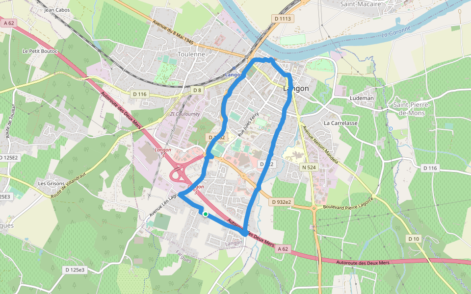 terrain de rugby Durros walking route map in Langon