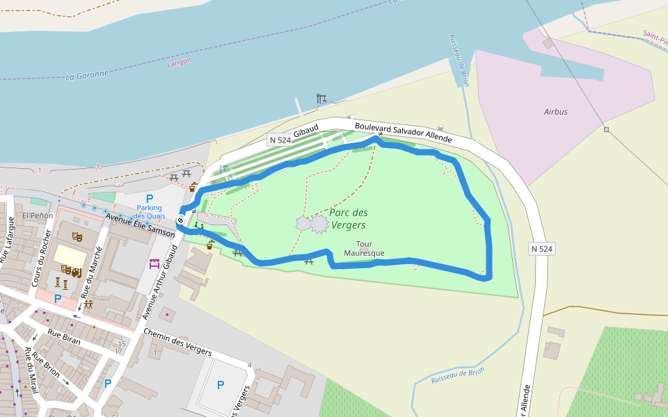 Parc des Vergers walking route map in Langon