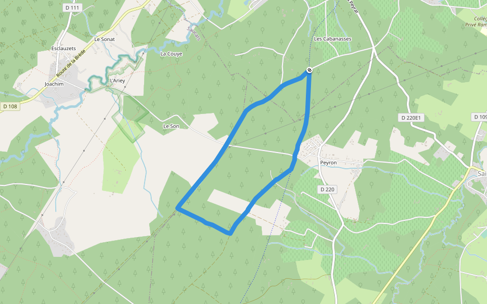 Peyron walking route map in La Brède