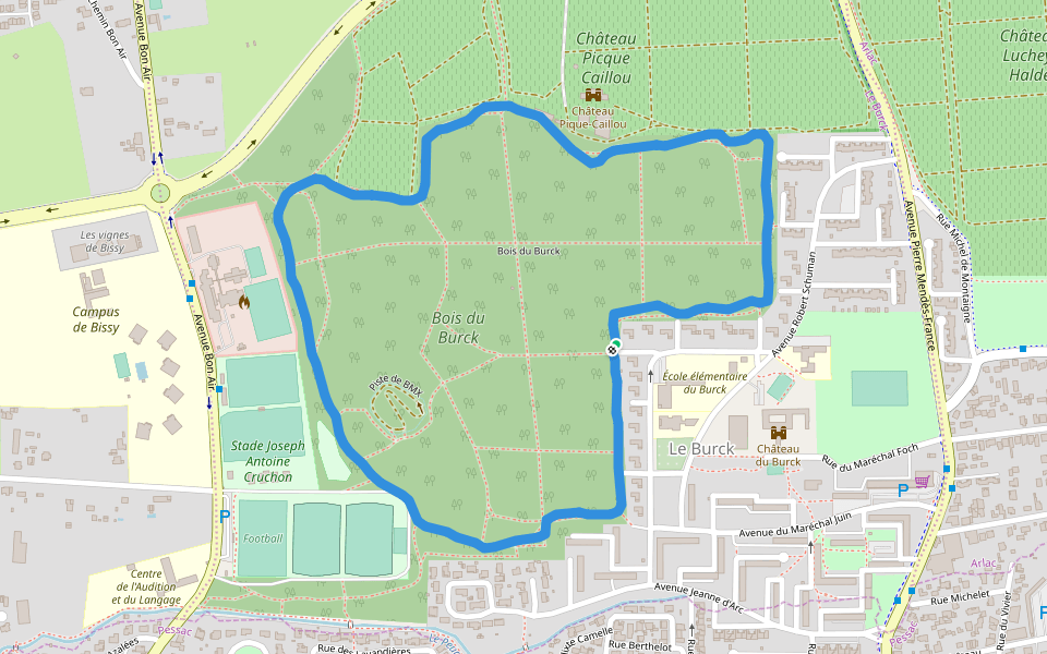 Bois du Burck walking route map in Mérignac