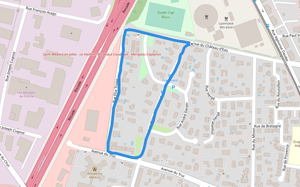 Stade Cap Roux walking route map in Mérignac