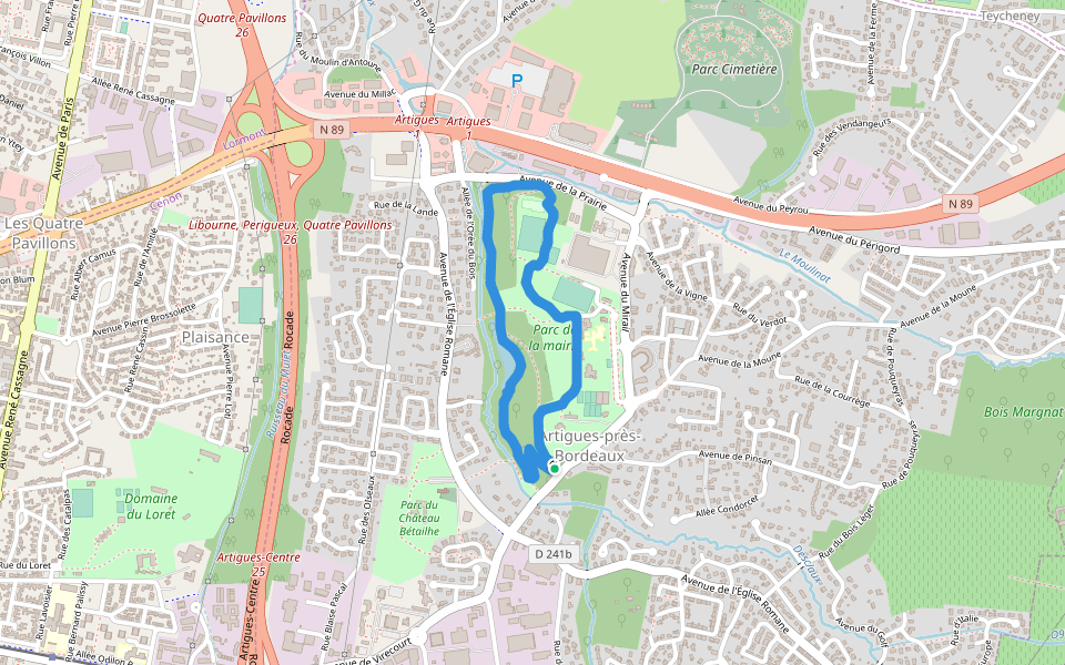 Parc de la mairie walking route map in Artigues-près-Bordeaux