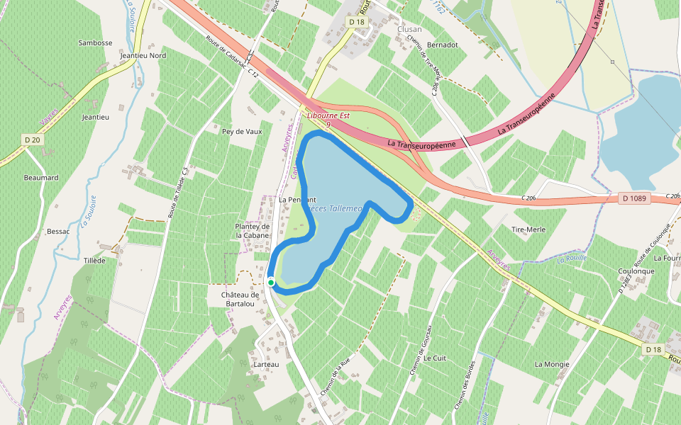Pièces Tallemeont walking route map in Cadarsac