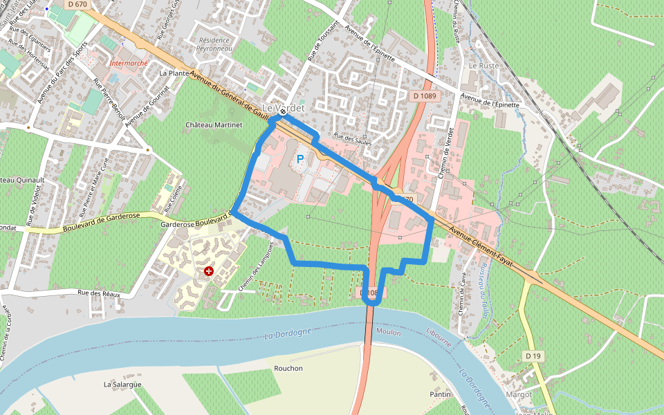 Lit de la Dordogne walking route map in Libourne