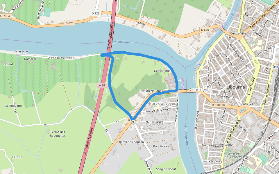Lit de la Dordogne walking route map in Arveyres