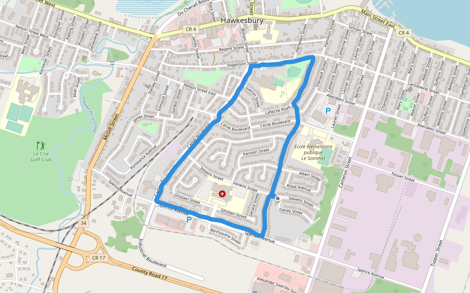 Parc Memorial Park walking route map in Hawkesbury