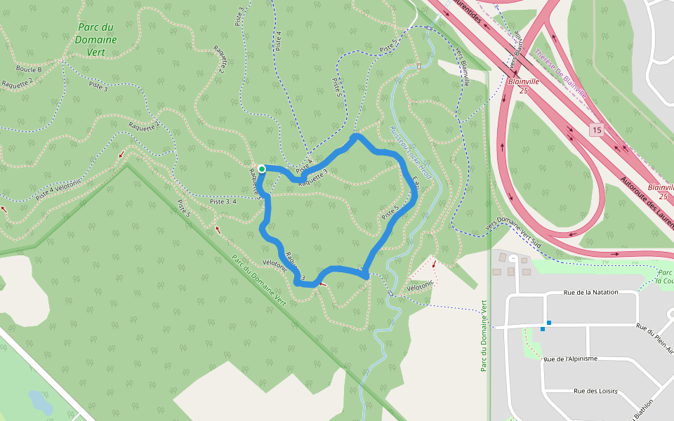 Parc du Domaine Vert walking route map in Mirabel