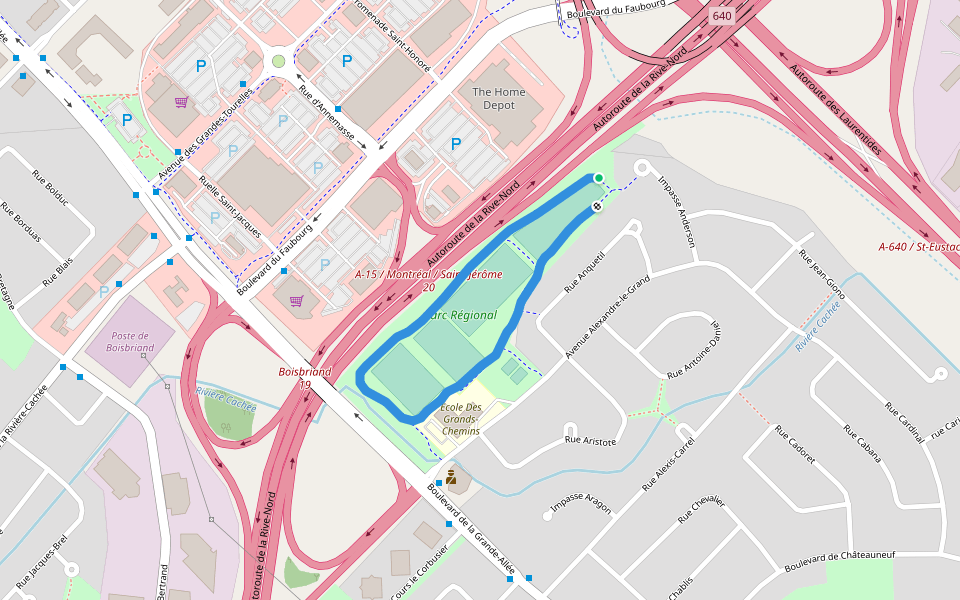 Parc Régional walking route map in Boisbriand