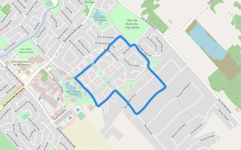 Réseau vert bleu Harmonie walking route map in Boucherville