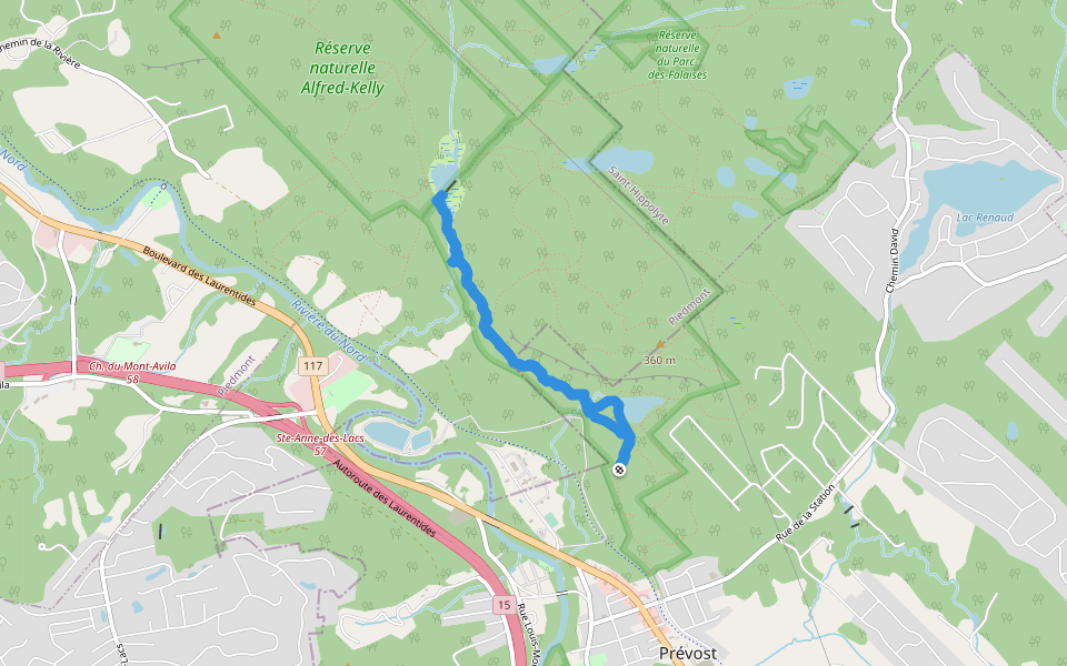 Lac du Paradis - JE walking route map in Prévost