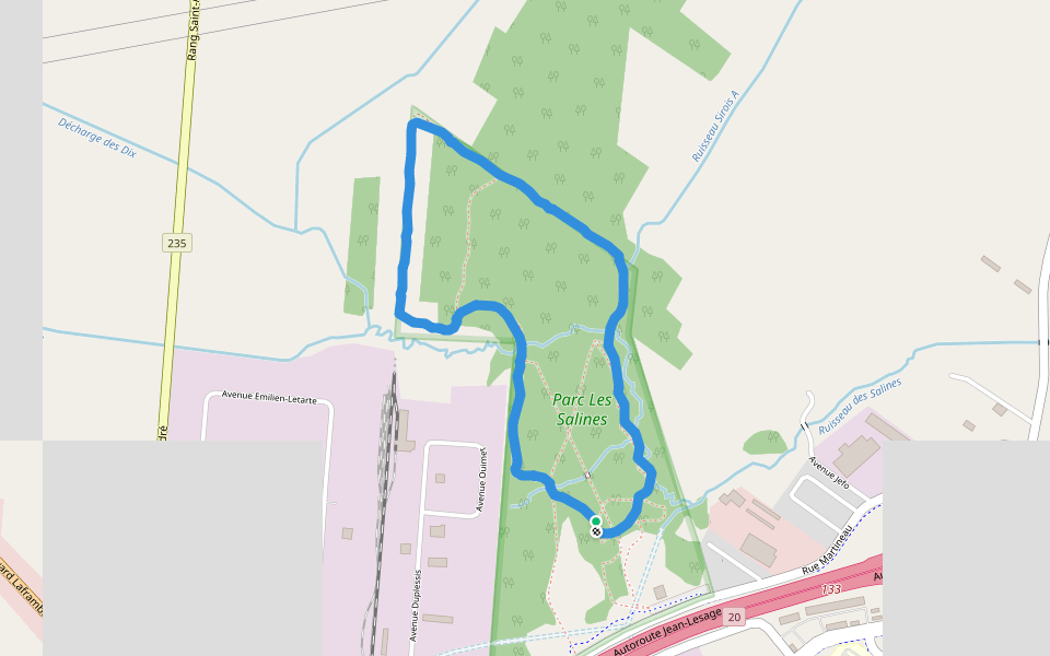 Parc Les Salines walking route map in Saint-Hyacinthe