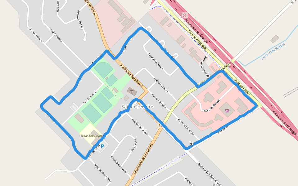 Saint-Grégoire walking route map in Bécancour