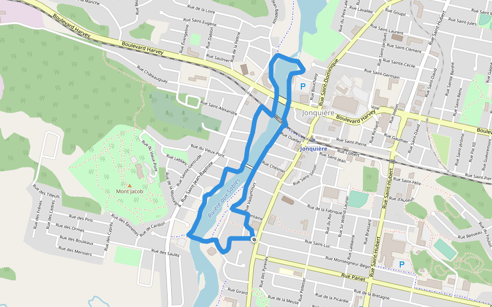 Rivière aux Sables walking route map in Saguenay
