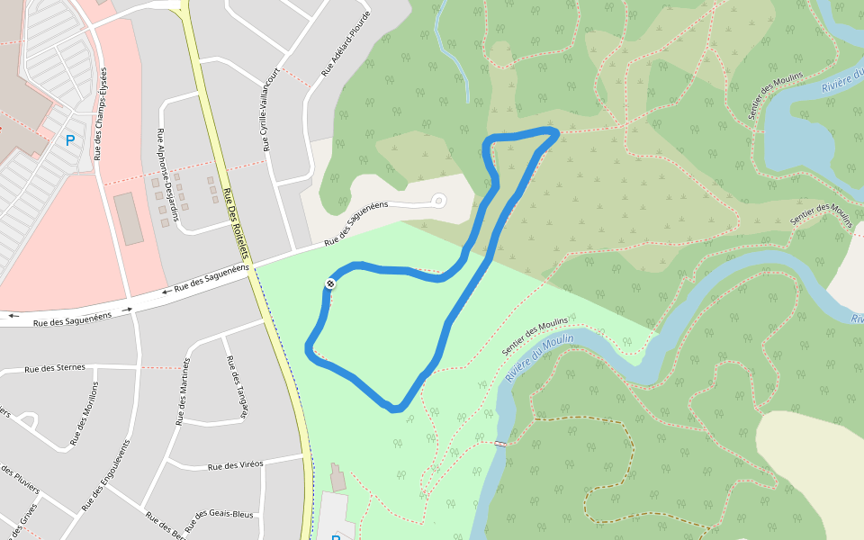Sentier des Moulins walking route map in Saguenay
