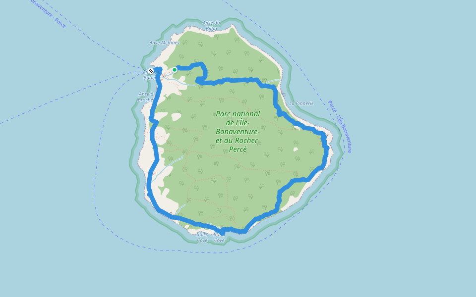 Ile Bonaventure walking route map in Percé