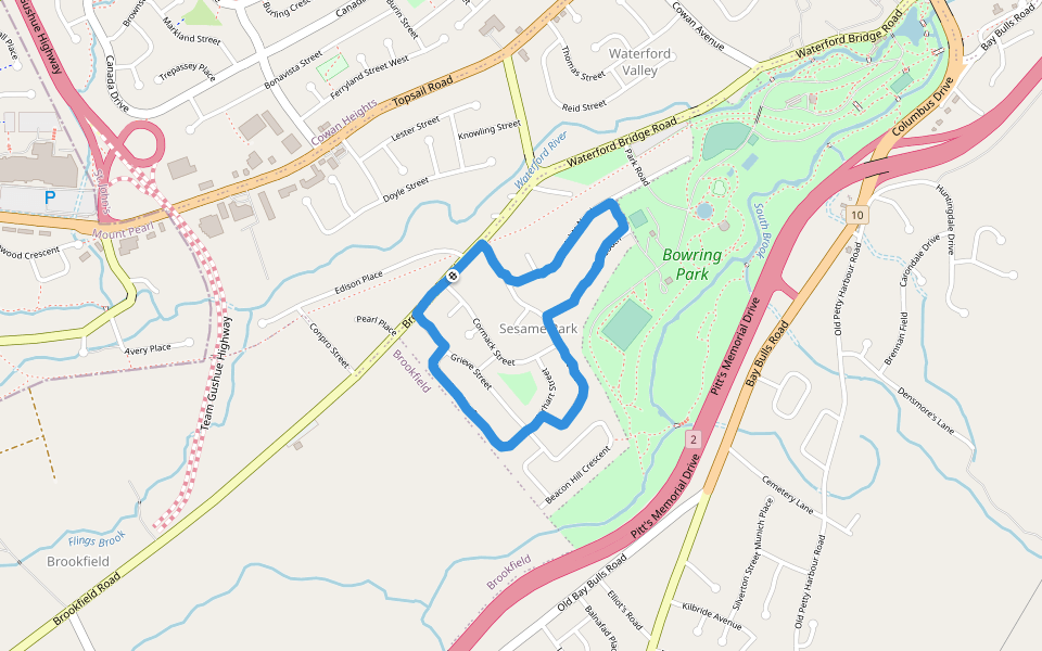 Bowring Park walking route map in St. John's