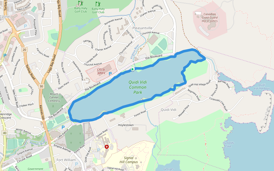 Quidi Vidi Common Park walking route map in St. John's