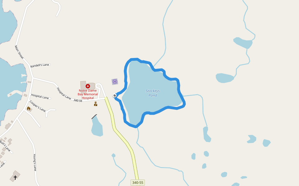 Stockeys Pond walking route map in Twillingate