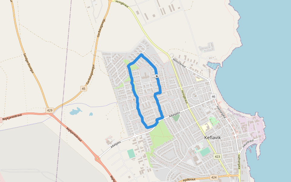 Eyjavellir walking route map in Grindavík