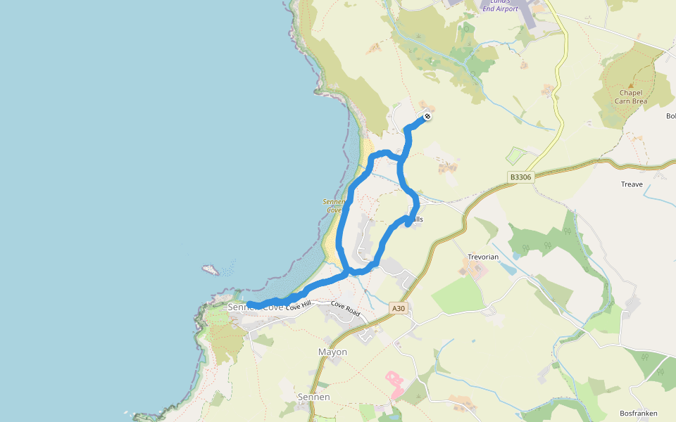 Trevedra Farm walking route map in Sennen
