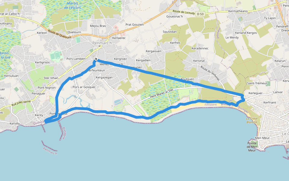 Grève Blanche walking route map in Penmarc'h