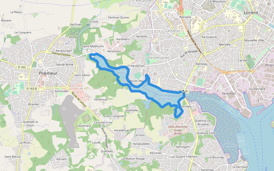 Étang de Kermélo walking route map in Lorient