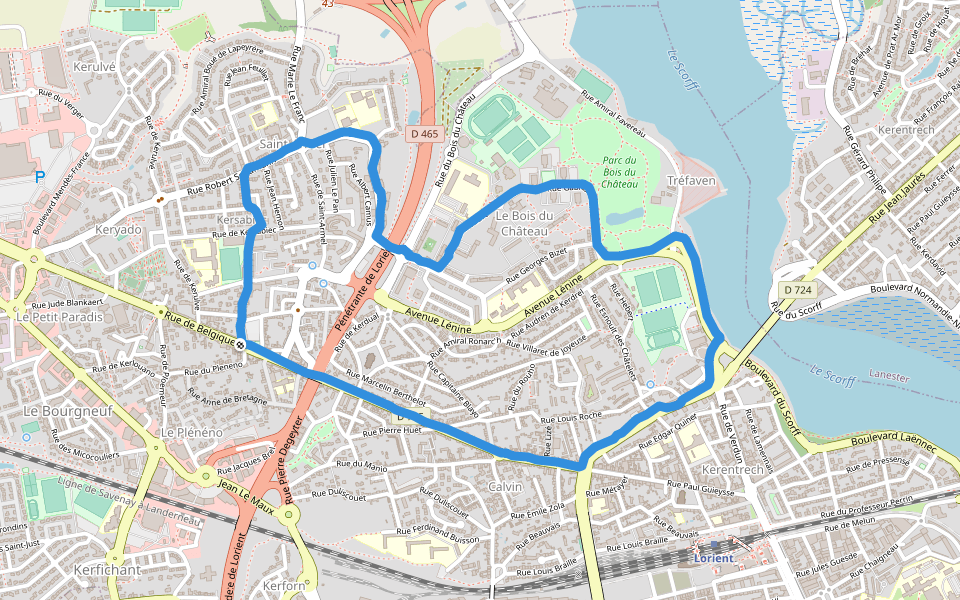Parc du Bois du Château walking route map in Lorient