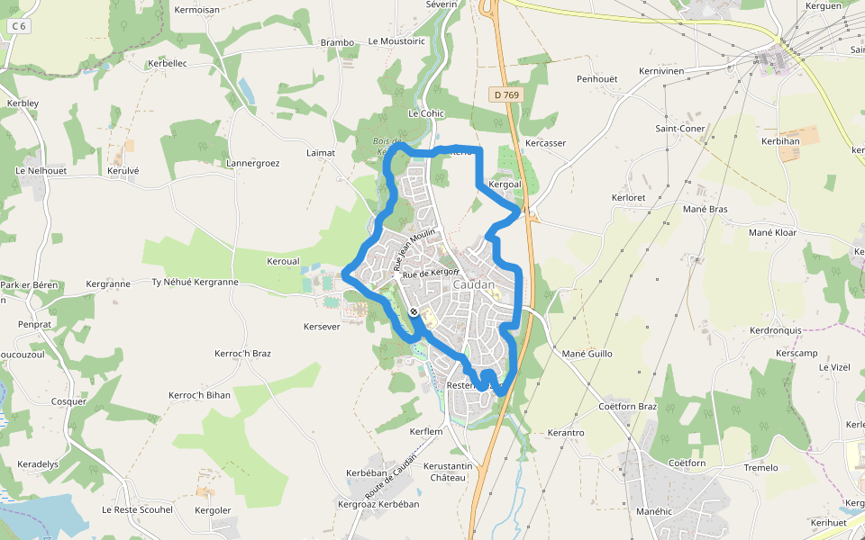 Caudan walking route map in Caudan
