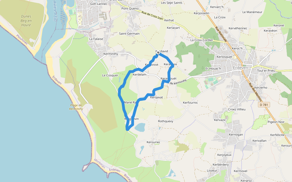 Len er Raz walking route map in Erdeven