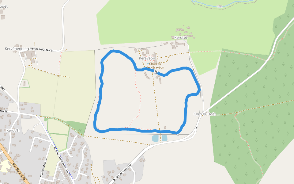 Château de Kéravéon walking route map in Erdeven