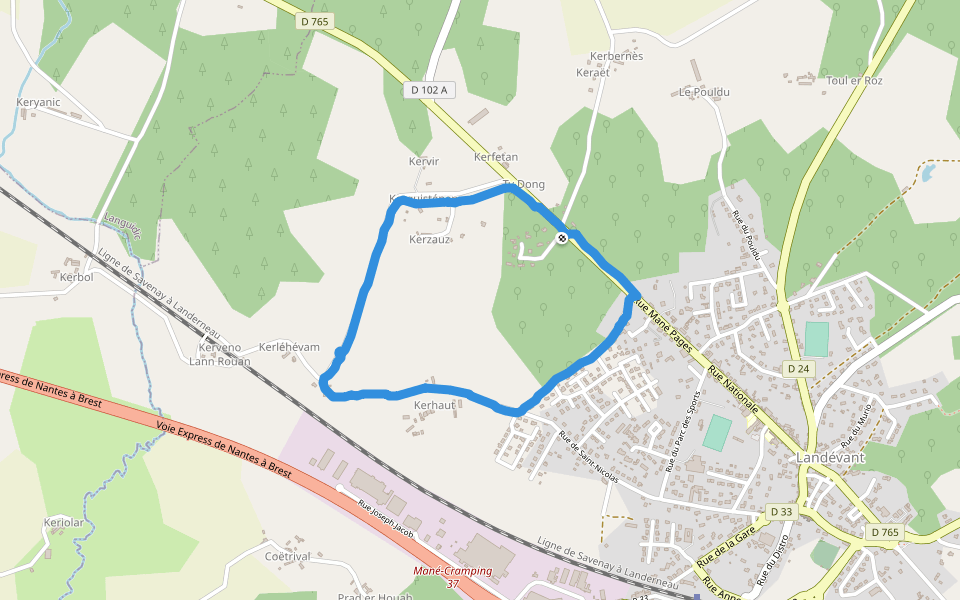 Kerzauz walking route map in Landévant