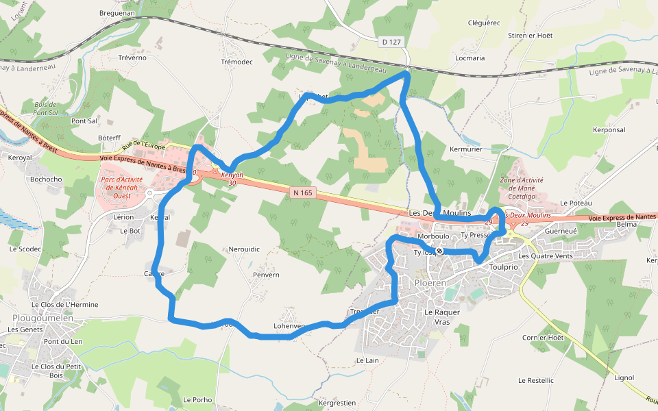 Stade Pierre le Douarin walking route map in Ploeren