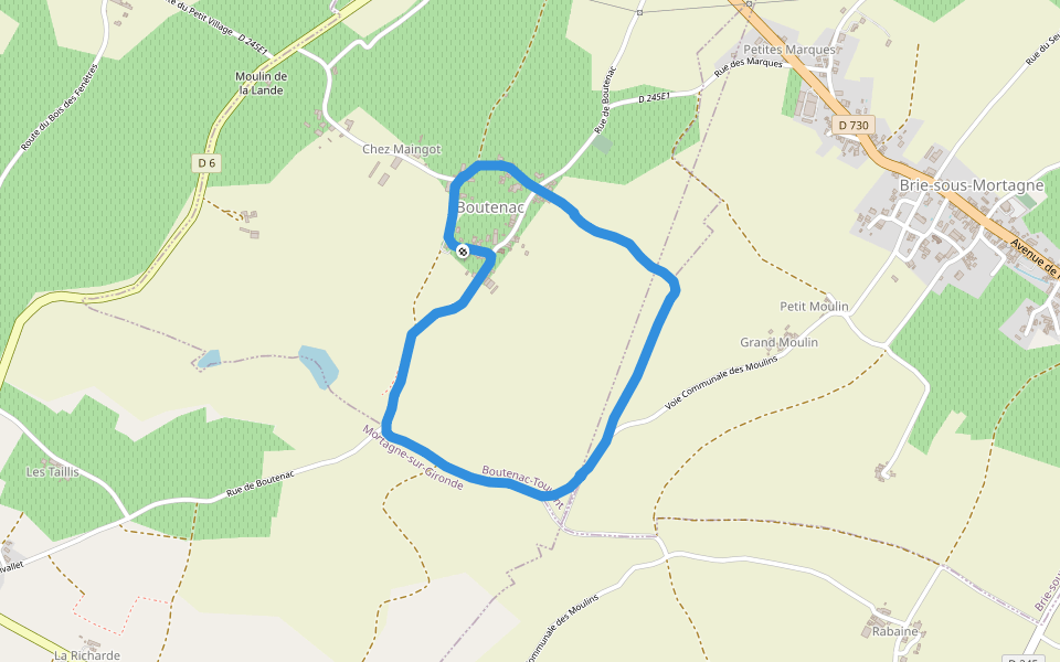 Boutenac walking route map in Boutenac-Touvent