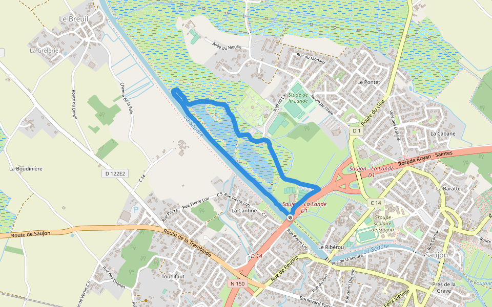 La Seudre walking route map in Saujon