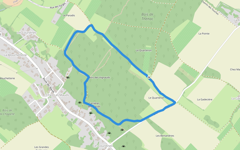 Bois de Thénac walking route map in Thénac