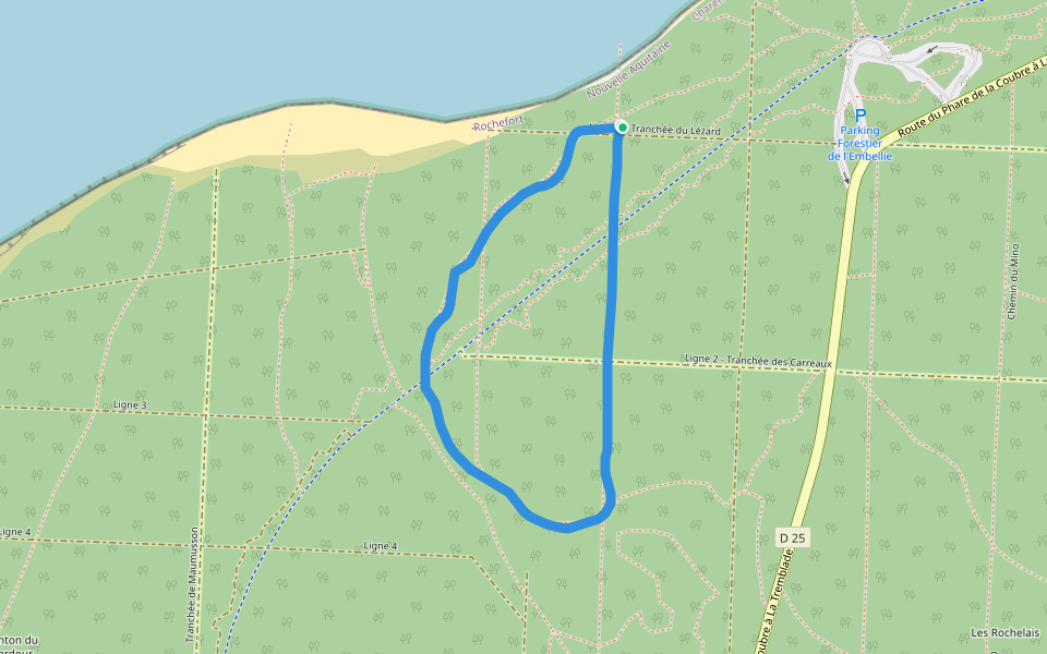 Forêt domaniale de la Coubre walking route map in La Tremblade