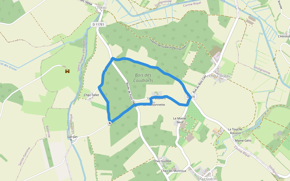 Bois des Coudrats walking route map in Corme-Royal