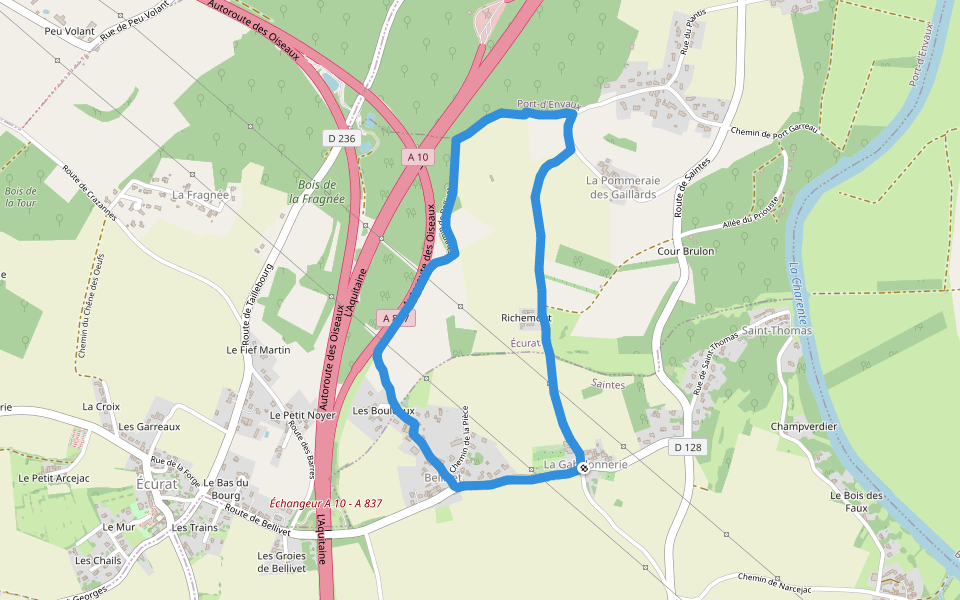 Bois du Sable walking route map in Saintes