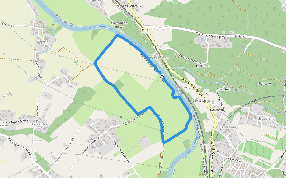 Rue de Courbiac walking route map in Bussac-sur-Charente