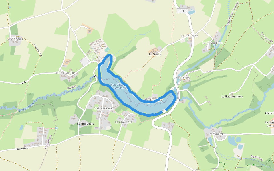 Plan d'Eau du Lambon walking route map in Beaussais-Vitré